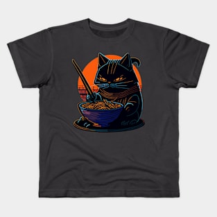 cat eating ramen Kids T-Shirt